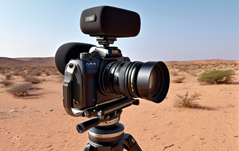 A digital camera in the desert, symbolizing the accessibility of filmmaking technology in Somalia, with a cinematic, hopeful atmosphere.